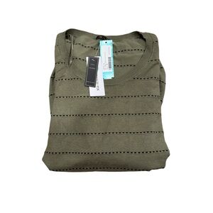 Women's Olive Green Crewneck Sweater with Subtle Stripe